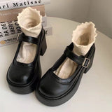 Scarpe con plateau da donna – Pelle sintetica – Tacco a blocco – Punta arrotondata retrò