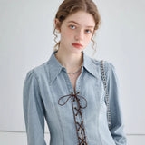 Giacca-camicia da donna – Taglio aderente – Allacciatura frontale – Maniche lunghe strutturate