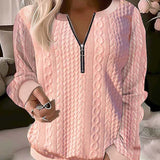 Felpa da donna - Maglia testurizzata - Vestibilità comoda - Collo con cerniera - Maniche lunghe