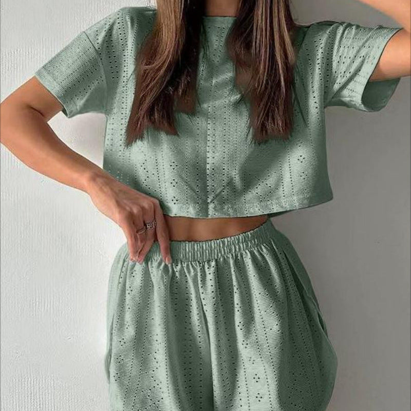 Completo due pezzi da donna – Top corto e pantaloncini – Tessuto traspirante – Vestibilità comoda