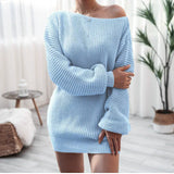 Abito in maglia da donna – Spalle scoperte – Maglia morbida – Maniche a sbuffo – Vestibilità ampia