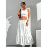 Gonna lunga da donna – Taglio svasato – Morbido cotone – Coulisse regolabile in vita – Volant