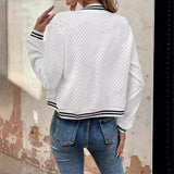 Giubbotto bomber da donna – Tessuto trapuntato testurizzato – Collo alto – Vestibilità rilassata – Rifiniture a costine