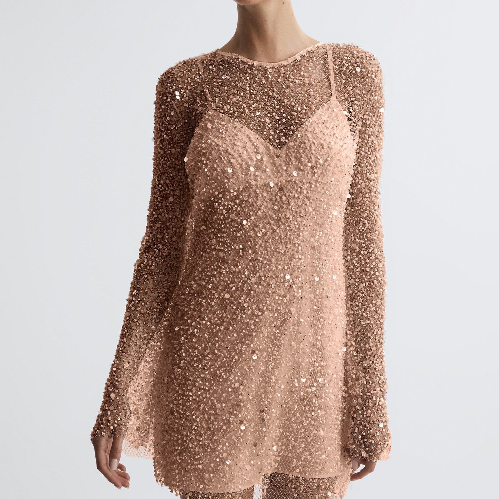 Abito da cocktail da donna – Taglio aderente – Maniche lunghe – Paillettes – Lunghezza mini