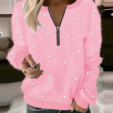 Felpa da donna - Maglia testurizzata - Vestibilità comoda - Collo con cerniera - Maniche lunghe