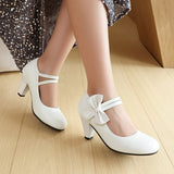 Scarpe con tacco da donna – Punta chiusa – Doppio cinturino – Elegante fiocco