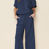 Completo casual da donna – Tessuto leggero testurizzato – Vestibilità ampia – Coulisse regolabile in vita