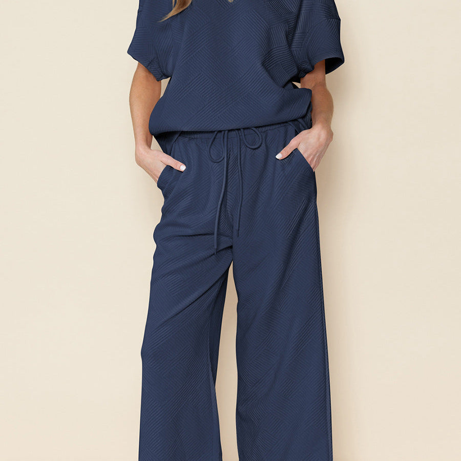 Completo casual da donna – Tessuto leggero testurizzato – Vestibilità ampia – Coulisse regolabile in vita