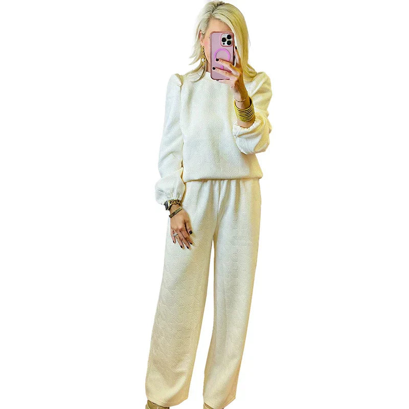 Completo da donna due pezzi – Vestibilità comoda – Pantaloni a gamba larga – Maniche lunghe