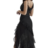 Abito da sera da donna – Spalline sottili – Spacco laterale – Volant – Taglio aderente