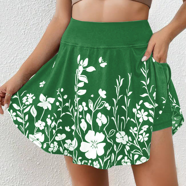 Gonna-pantalone da donna – Stampa floreale – Vita elasticizzata – Taglio svasato traspirante