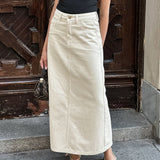 Gonna midi da donna – 100% cotone – Vestibilità slim – Vita alta – Elegante spacco frontale