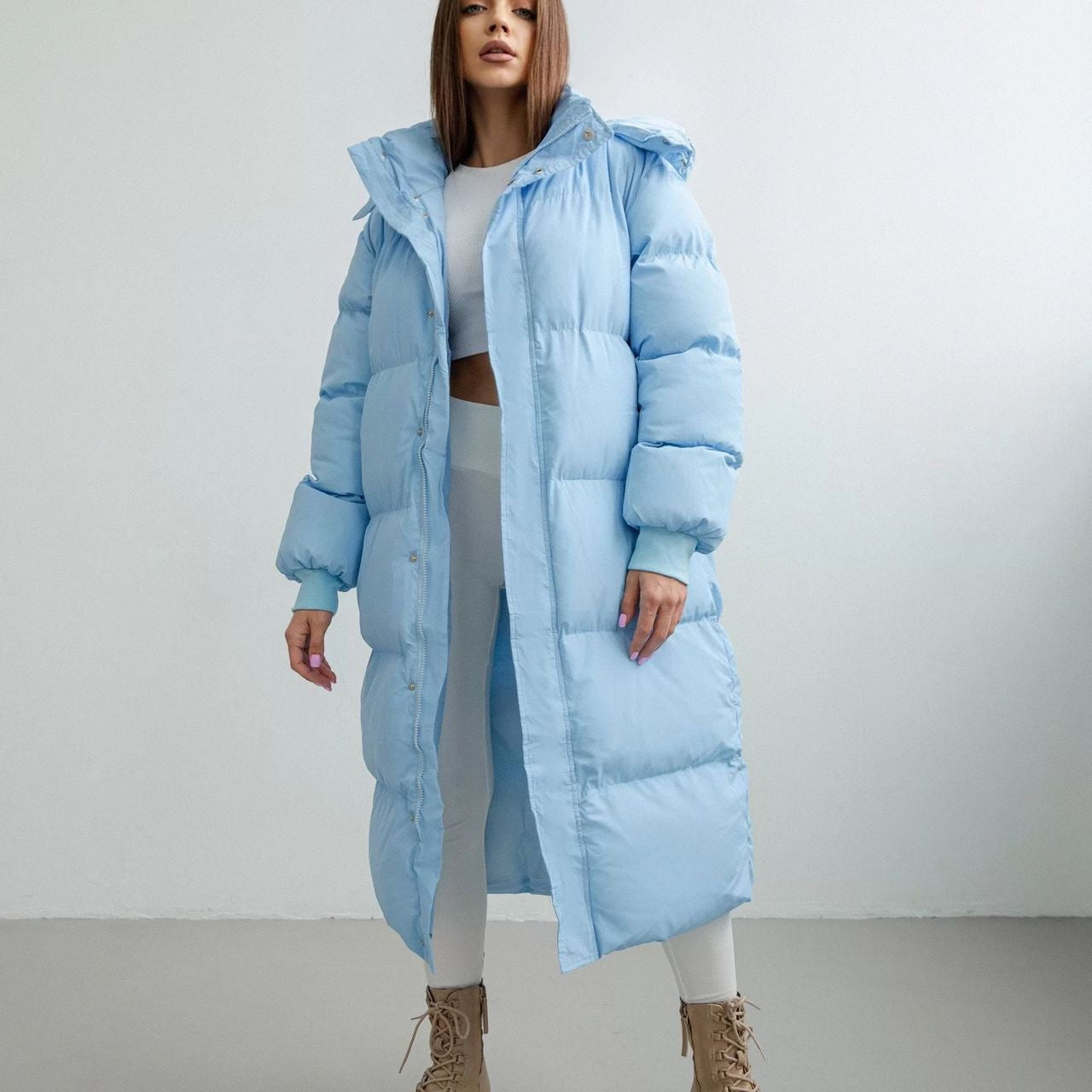 Cappotto trapuntato da donna - Tessuto isolante - Vestibilità oversize - Collo alto - Cappuccio