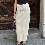 Gonna midi da donna – 100% cotone – Vestibilità slim – Vita alta – Elegante spacco frontale