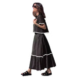 Completo gonna da donna – Misto cotone – Vestibilità comoda – Maniche corte – Pizzo