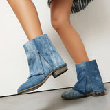 Stivaletti da donna – Vestibilità comoda – Tacco piatto – Tessuto effetto denim invecchiato – Facili da infilare