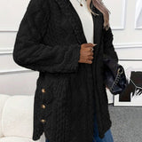 Gilet con cappuccio da donna – Vestibilità comoda e ampia – Bottoni sul davanti – Effetto pile