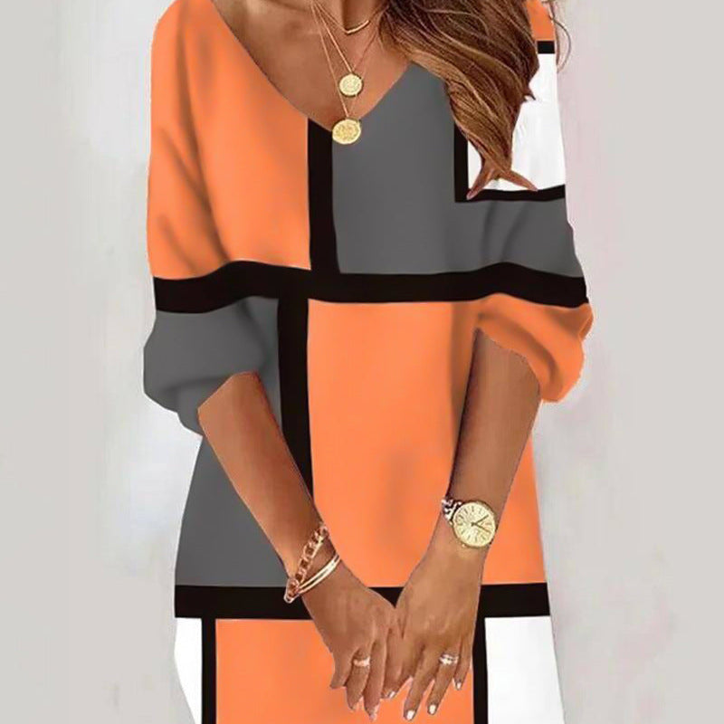 Liora – Abito moderno in maglia con blocchi di colore e motivi geometrici