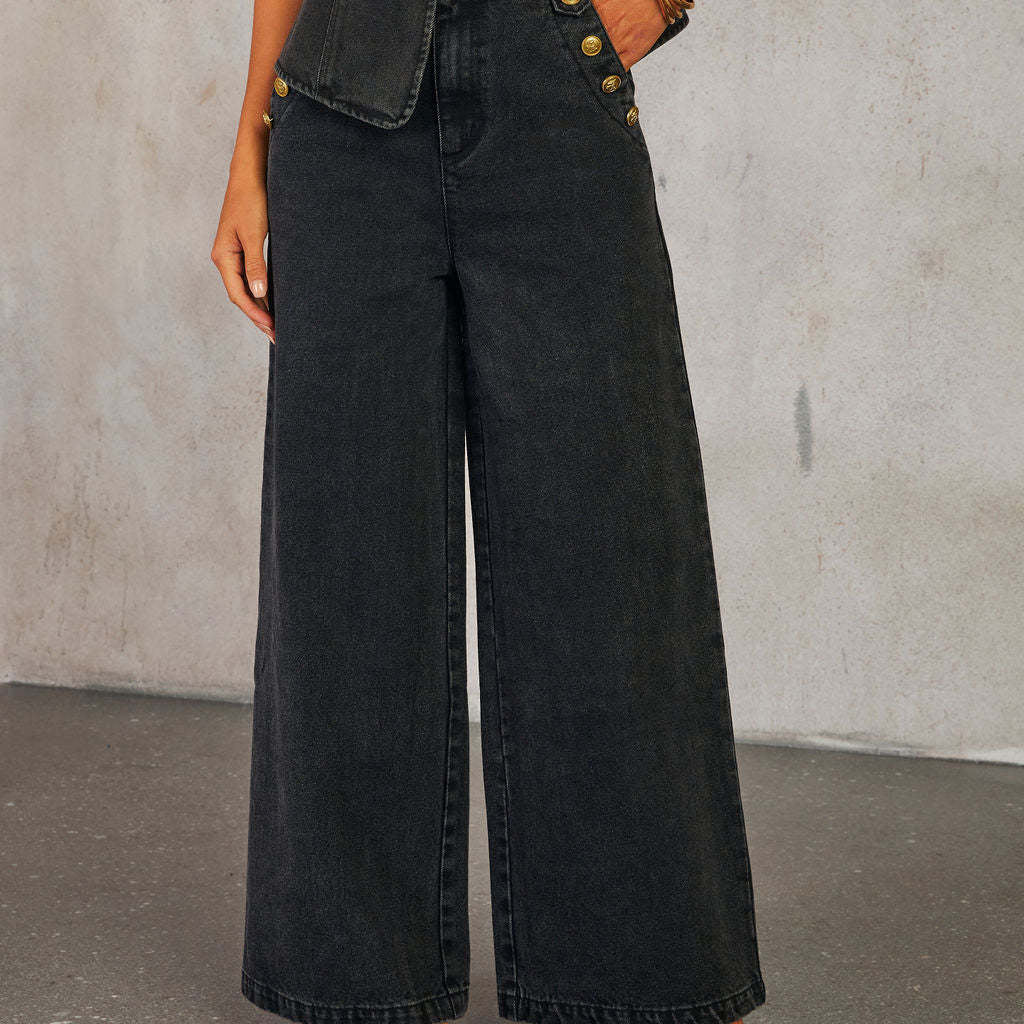 Completo in denim da donna – Vestibilità slim – Elegante chiusura con bottoni – Lunghezza in vita