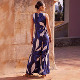 Tuta senza maniche da donna – Vestibilità ampia – Cintura in vita – Stampa astratta