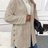 Gilet con cappuccio da donna – Vestibilità comoda e ampia – Bottoni sul davanti – Effetto pile