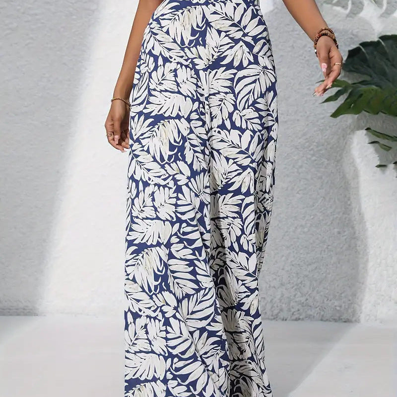 Pantaloni larghi da donna – Vita alta – Tessuto leggero e traspirante – Stampa floreale