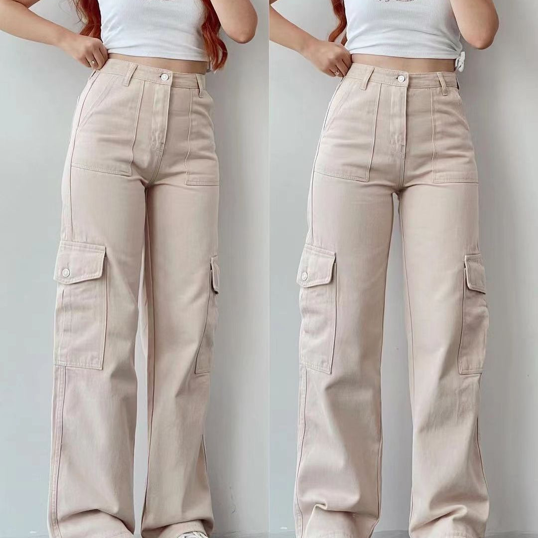 Pantaloni cargo da donna - Vita alta - Vestibilità ampia - Tasche laterali funzionali