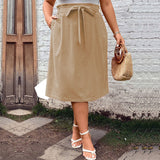 Gonna midi da donna – Cotone leggero – Cintura in vita – Tasche laterali – Taglio fluido