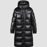 Cappotto lungo da donna – Imbottito in piuma – Cappuccio – Finitura lucida idrorepellente