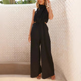 Tuta da donna – Scollo all'americana – Vestibilità ampia – Gambe larghe – Vita regolabile