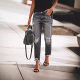 Jeans da donna – Taglio dritto e rilassato – Effetto consumato – Orlo sfrangiato
