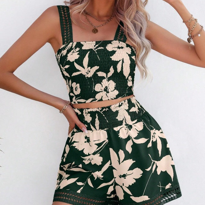 Completo canotta e pantaloncini da donna – Cotone leggero – Stampa floreale – Vestibilità comoda