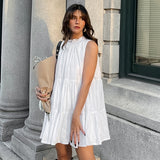 Abito a trapezio da donna – Senza maniche – Vestibilità ampia – Chiffon leggero – Orlo arricciato