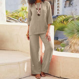 Tuta da donna – Vestibilità ampia – Tessuto naturale – Maniche a 3/4 – Gamba larga