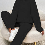Completo due pezzi da donna – Felpa con cappuccio oversize – Pantaloni a gamba larga – Tessuto morbido peluche