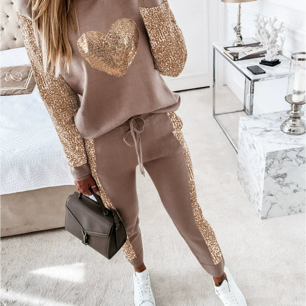 Completo due pezzi da donna - Tessuto in maglia morbida - Vestibilità comoda - Scollo a barca