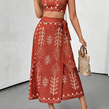 Completo due pezzi da donna: top corto senza maniche e gonna midi avvolgente e ariosa