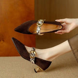 Scarpe Mary Jane da donna – Eleganti in pelle scamosciata – Tacco medio – Punta a punta – Cinturino con fibbia