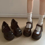 Scarpe con plateau da donna – Pelle sintetica – Tacco a blocco – Punta arrotondata retrò