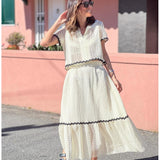 Completo gonna da donna – Misto cotone – Vestibilità comoda – Maniche corte – Pizzo