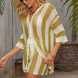 Completo all'uncinetto da donna – Top ampio con bottoni – Pantaloncini traspiranti con elastico in vita