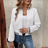 Giubbotto bomber da donna – Tessuto trapuntato testurizzato – Collo alto – Vestibilità rilassata – Rifiniture a costine