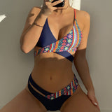 Costume da bagno da donna – Taglio aderente – Ritagli asimmetrici – Motivo geometrico