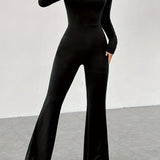 Tuta da donna – Vestibilità slim – Scollo quadrato – Maniche lunghe – Gamba svasata