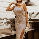 Abito midi da donna – Vestibilità slim – Spalle scoperte – Spacco – Eleganti paillettes