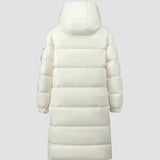 Cappotto lungo da donna – Imbottito in piuma – Cappuccio – Finitura lucida idrorepellente