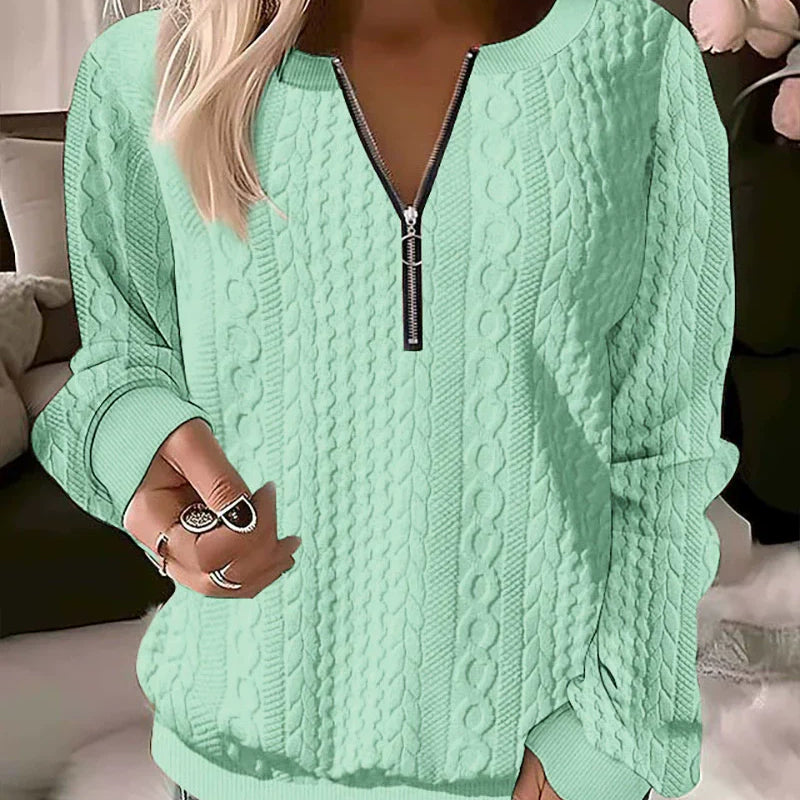 Felpa da donna - Maglia testurizzata - Vestibilità comoda - Collo con cerniera - Maniche lunghe