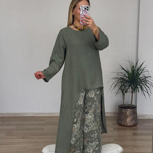 Tunica da donna – Vestibilità ampia – Cotone traspirante – Maniche lunghe – Orlo asimmetrico