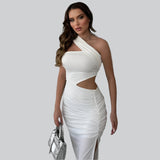 Elegante abito lungo asimmetrico monospalla con ritagli per donna