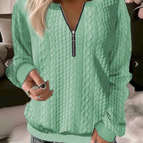 Maglione da donna – Maglia a trecce – Vestibilità comoda – Collo con cerniera regolabile – Lana morbida